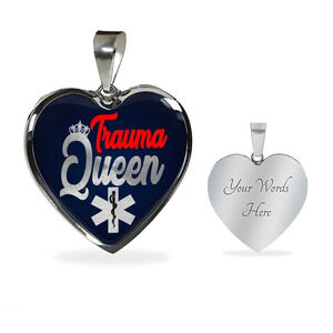 Trauma Queen Nurse Necklace Personalized Engraved Silver Heart Necklace Custom